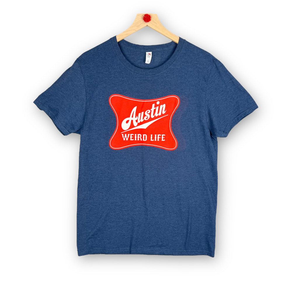 Austin Weird Life Mens Graphic T-Shirt Medium Blue Fruit Of The Loom Tee Texas M - Picture 7 of 7